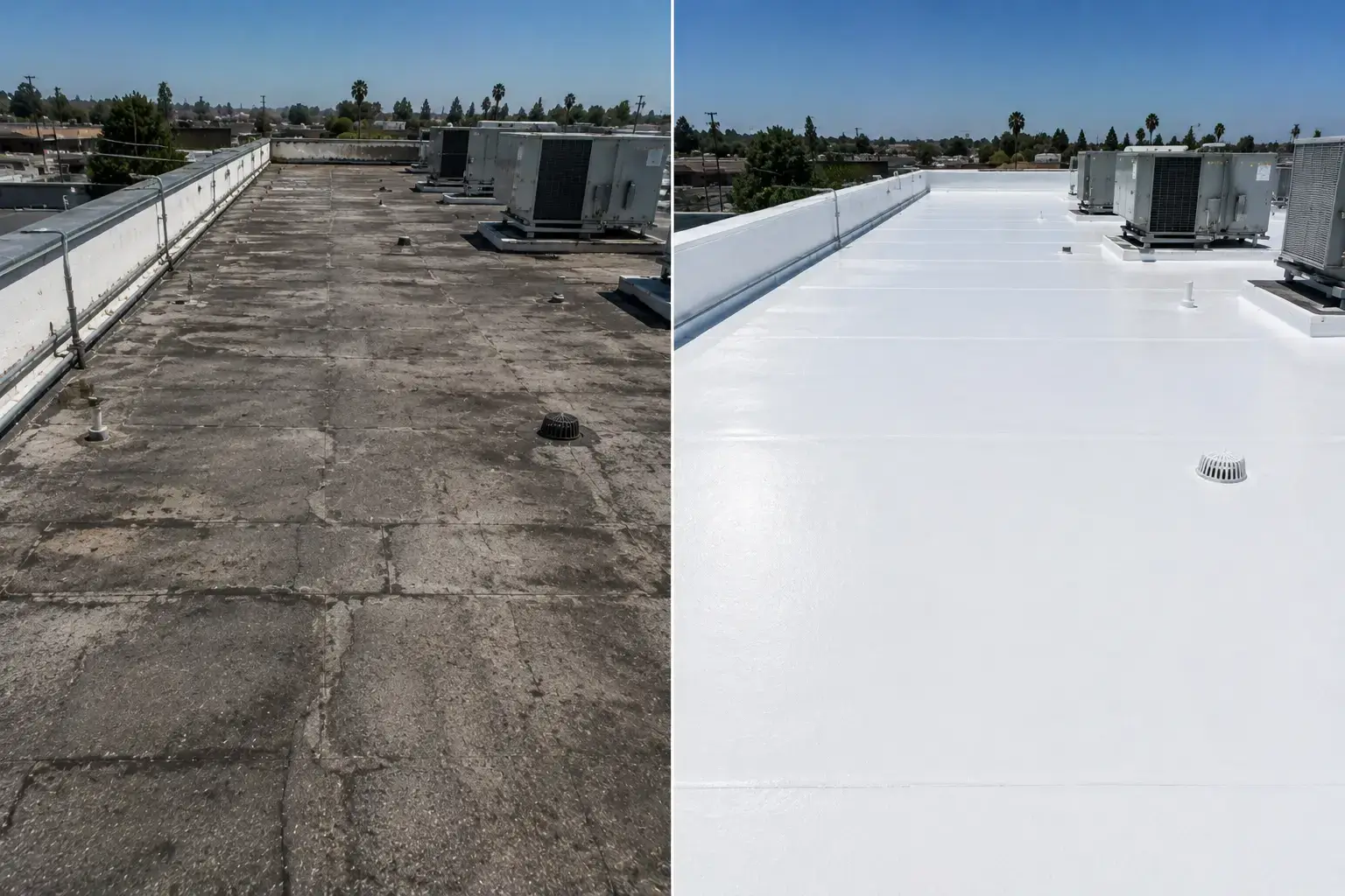 Before and after Orange County commercial roofing project