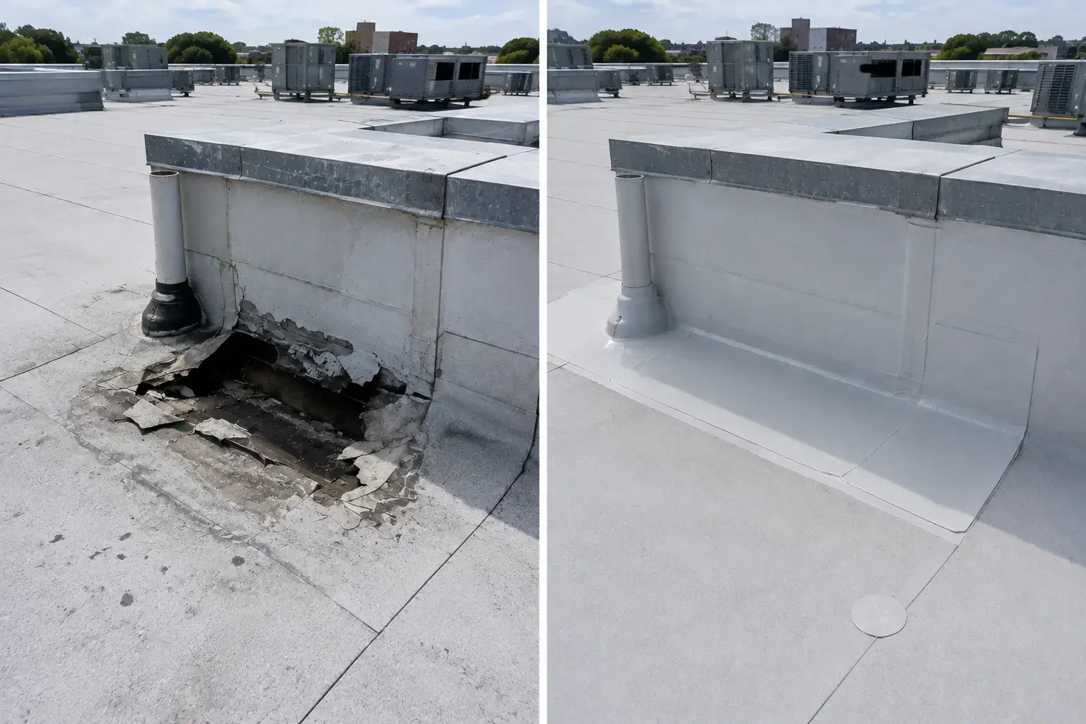 Silicone roof coating restoration before and after Orange County